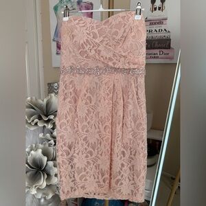 City Triangles Strapless Pink Lace Dress